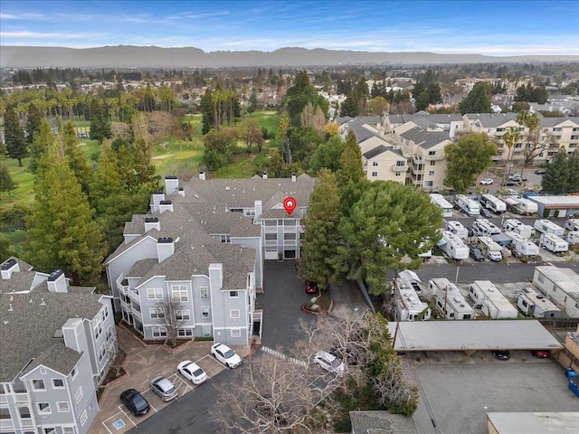 bird's eye view with a mountain view