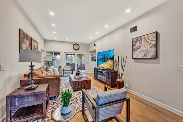 living room featuring light wood-type flooring