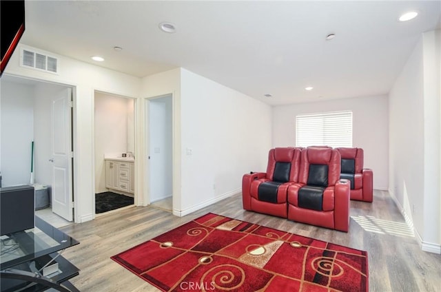 living room with wood-type flooring