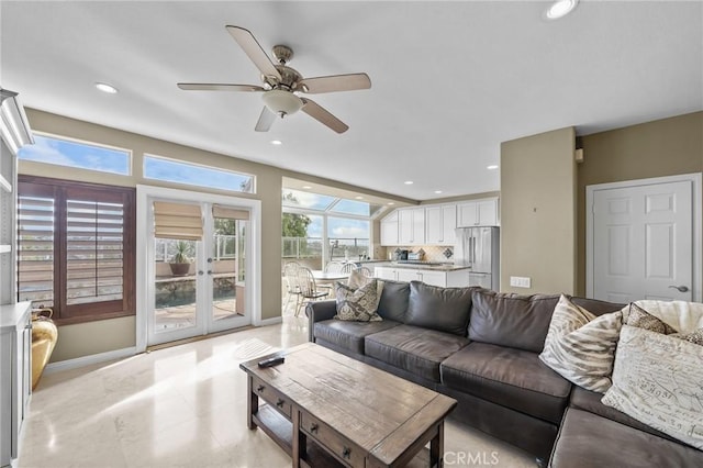 living room featuring ceiling fan