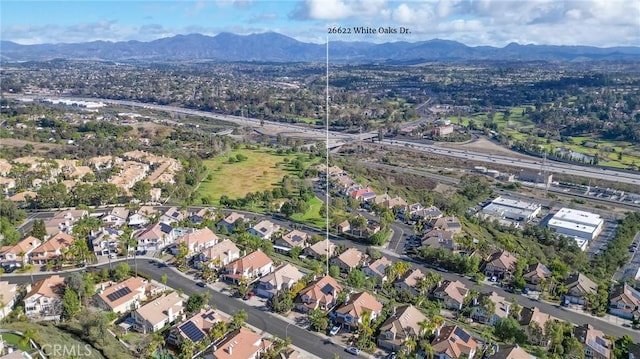 bird's eye view with a mountain view