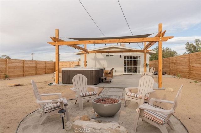 view of patio featuring a hot tub