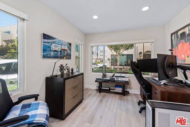 home office featuring light wood-type flooring