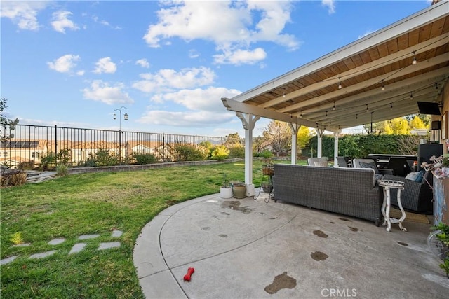 view of patio / terrace featuring outdoor lounge area and a fenced backyard