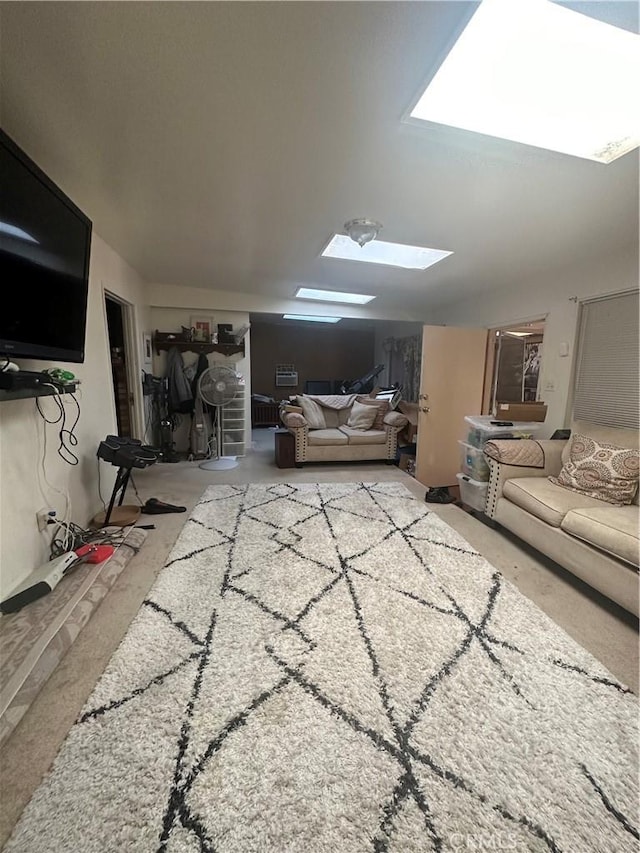 living room with a skylight