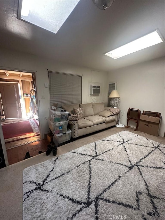 carpeted living room featuring a wall mounted AC