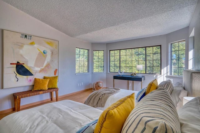 bedroom featuring wood-type flooring and a textured ceiling