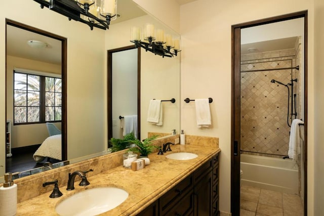 full bathroom featuring vanity, toilet, tile patterned floors, and shower / bathing tub combination