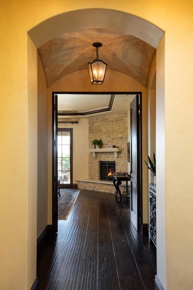 hall featuring dark hardwood / wood-style floors