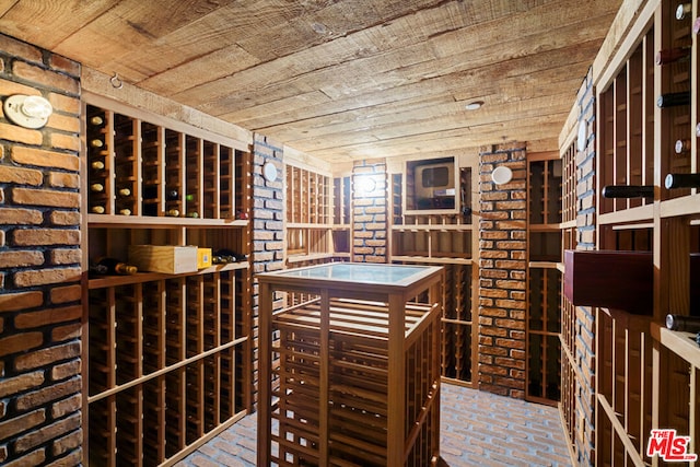 wine cellar with wood ceiling