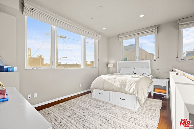 bedroom with multiple windows and wood-type flooring