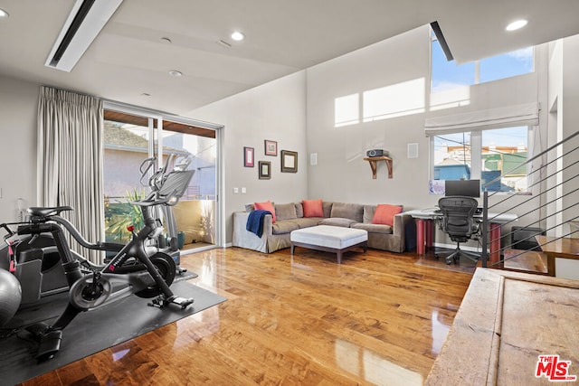 exercise room featuring hardwood / wood-style floors