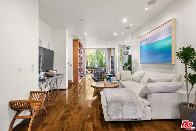 living room featuring dark hardwood / wood-style floors