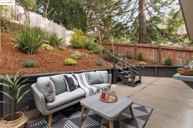 view of patio featuring an outdoor living space