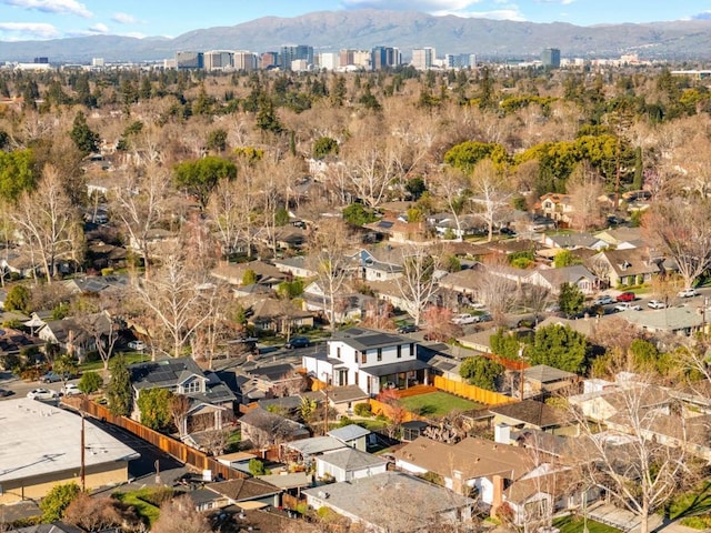 drone / aerial view featuring a mountain view