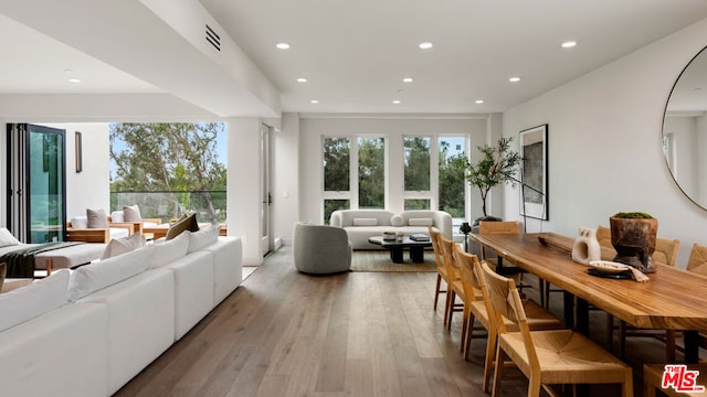 living room with light hardwood / wood-style flooring