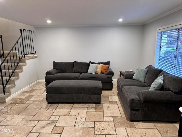 living room featuring ornamental molding