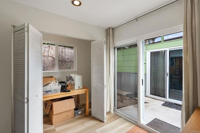 interior space with a wealth of natural light and light hardwood / wood-style flooring