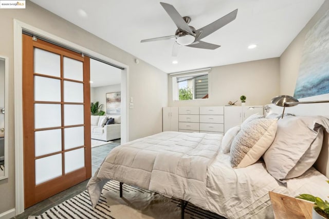 bedroom featuring ceiling fan