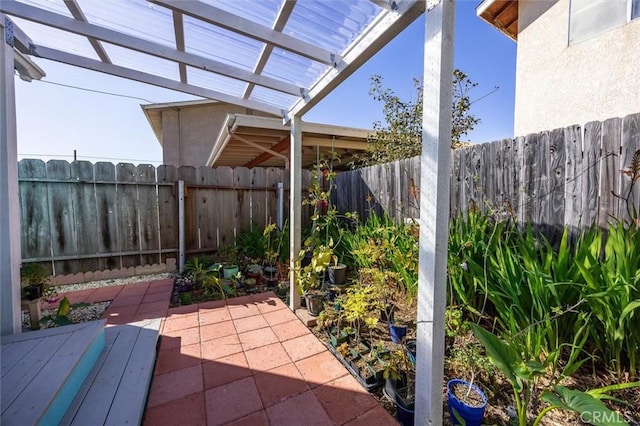 view of patio featuring a pergola