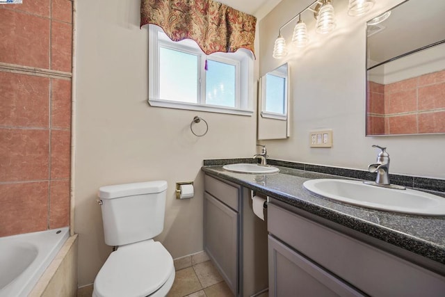 bathroom with tile patterned flooring, vanity, and toilet