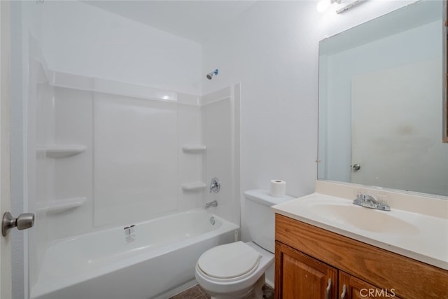 full bathroom with shower / bath combination, vanity, and toilet