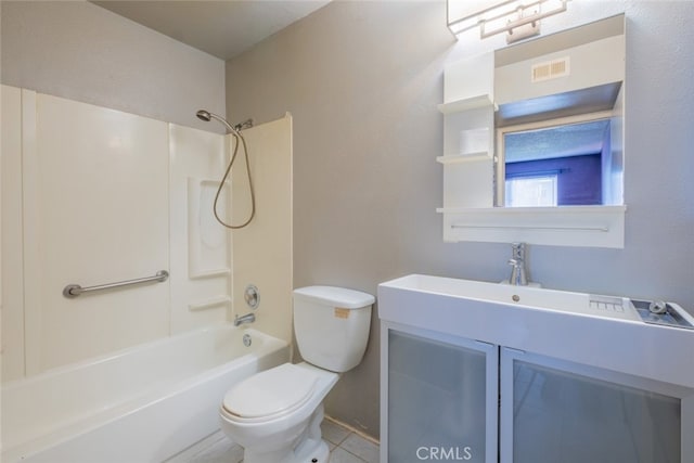 full bathroom featuring vanity, toilet, shower / bath combination, and tile patterned flooring