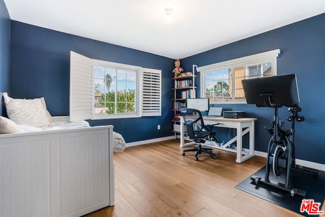 home office featuring hardwood / wood-style floors and plenty of natural light