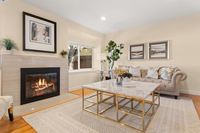 living room with light hardwood / wood-style floors