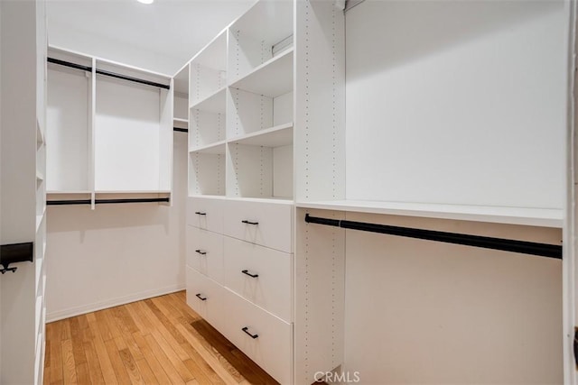 walk in closet featuring light hardwood / wood-style flooring