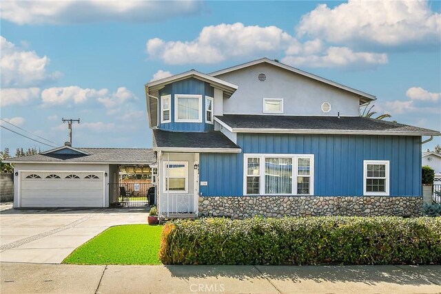 view of front of property with a garage