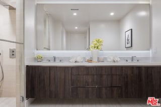 bathroom with vanity and walk in shower