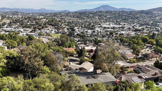 bird's eye view with a mountain view