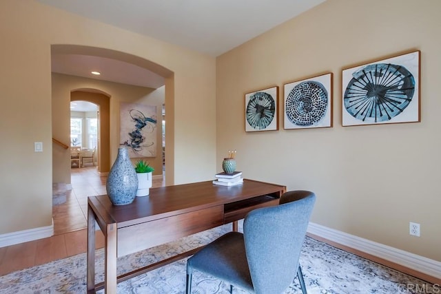 office space featuring hardwood / wood-style flooring