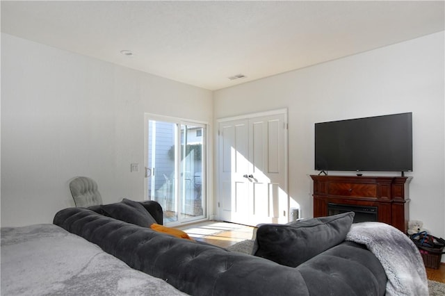 living room with hardwood / wood-style floors