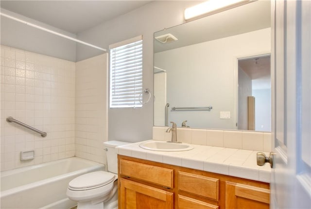 full bathroom with vanity, toilet, and bathing tub / shower combination