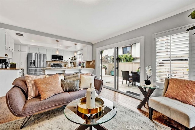 living room with light wood-type flooring