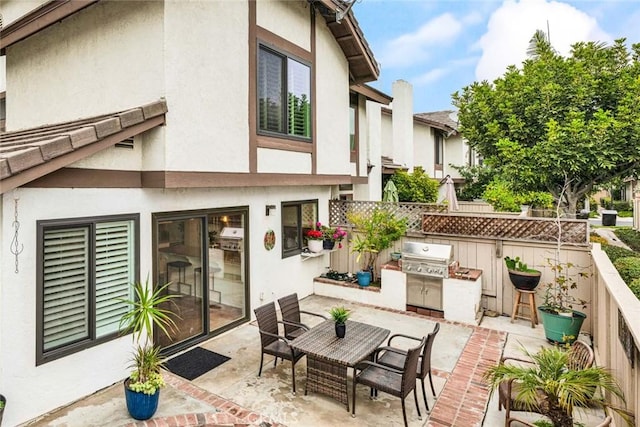 rear view of house with exterior kitchen and a patio area