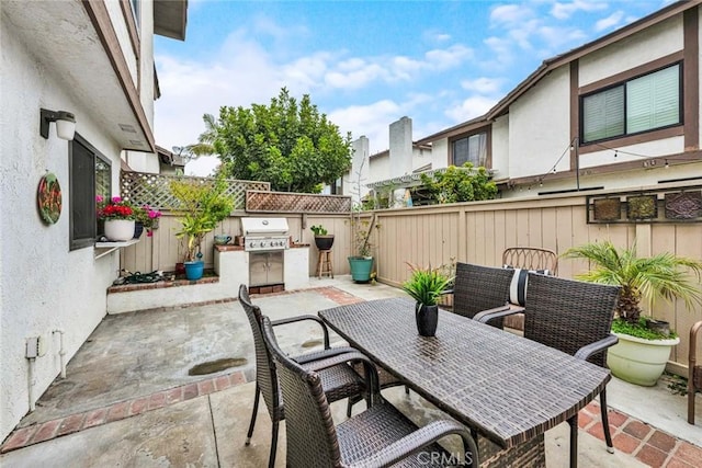 view of patio / terrace featuring a grill and exterior kitchen