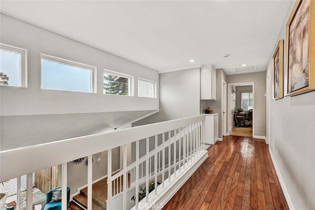 hallway with hardwood / wood-style floors and a wealth of natural light