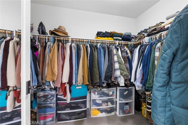 walk in closet with carpet floors