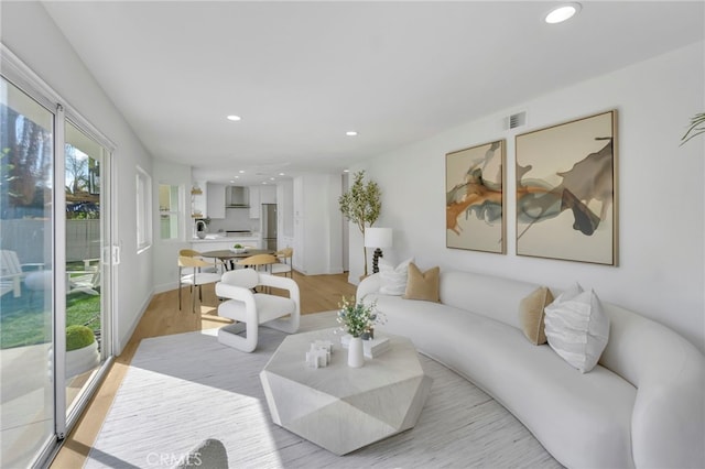 living room with light wood-type flooring