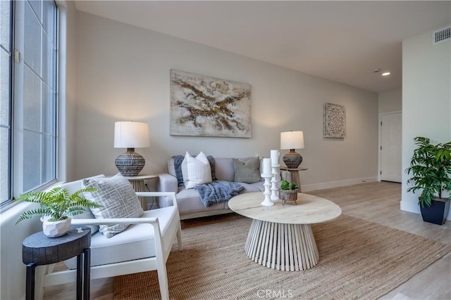 living room with light wood-type flooring