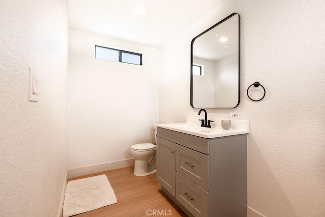 bathroom featuring hardwood / wood-style flooring, vanity, and toilet