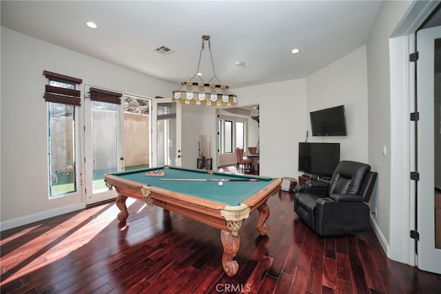 game room featuring hardwood / wood-style floors and billiards