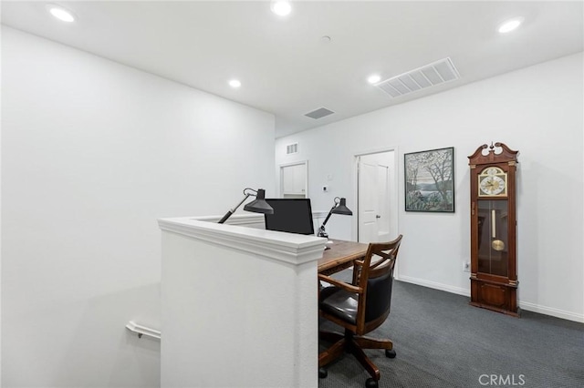 view of carpeted home office