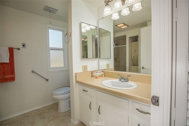 465 Avenida Sevilla Unit C, Laguna Woods, CA 92637 - full bath with a stall shower, toilet, baseboards, and vanity