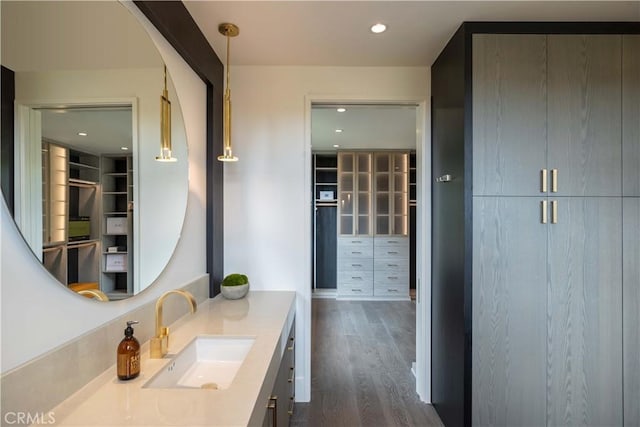 bathroom featuring wood-type flooring and vanity