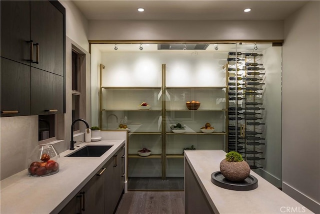 kitchen with dark hardwood / wood-style flooring and sink