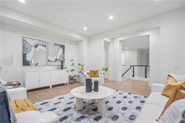 living room with light hardwood / wood-style floors